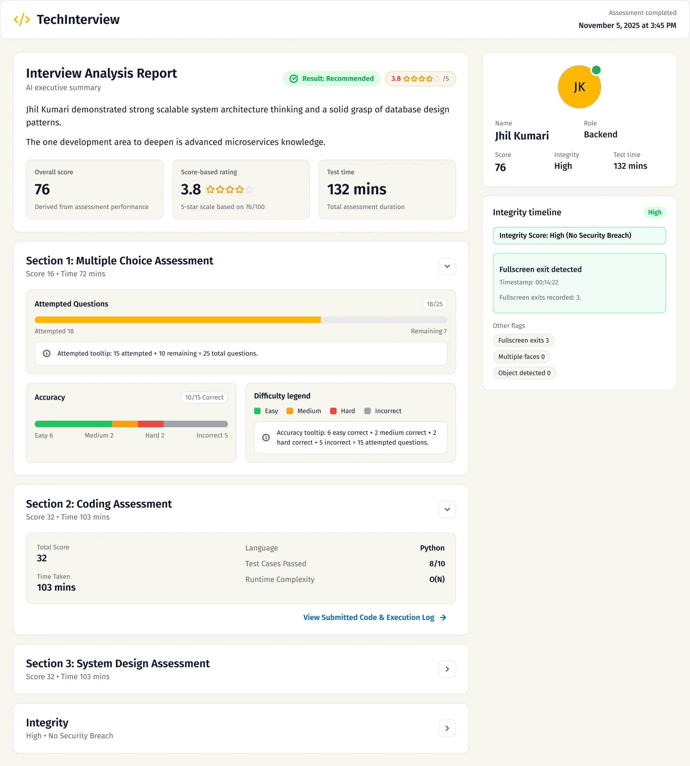 Interview analysis report dashboard